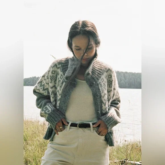 TRADE Ozma of California Cabin Cardi, Eco-Cloud Alpaca Cotton, Shrub - Picture 3 of 15